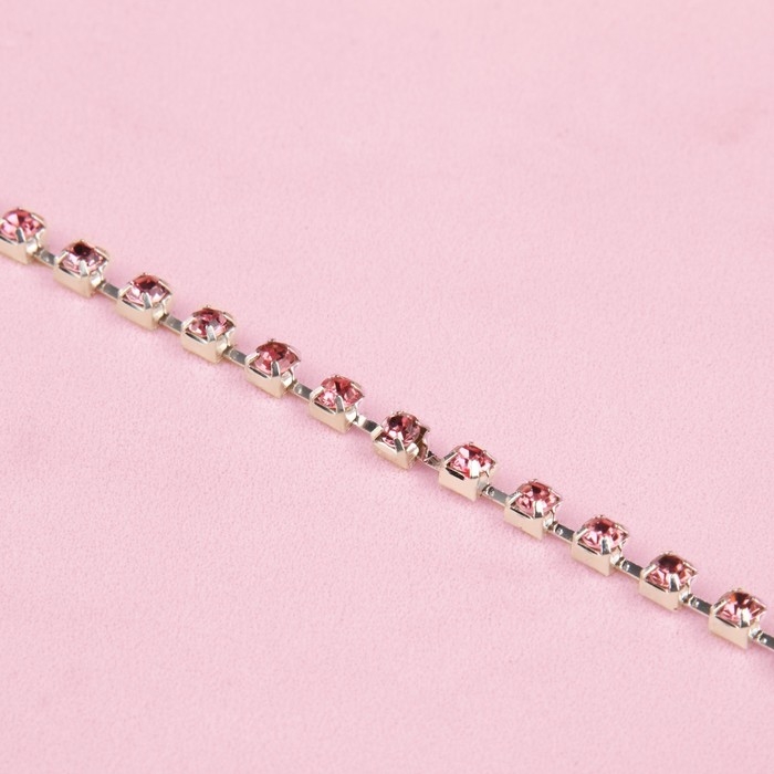 Цепь со стразами, металл, стекло, 3 мм, SS12, 9 &plusmn; 1 м, цвет розовый