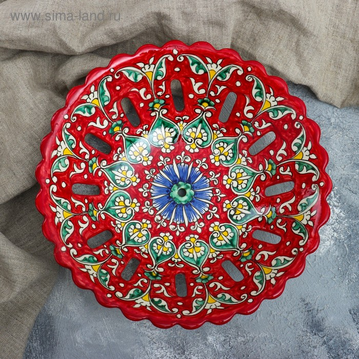 Фруктовница Риштанская Керамика Фруктовница Риштанская Керамика "Цветы", 27см, красная