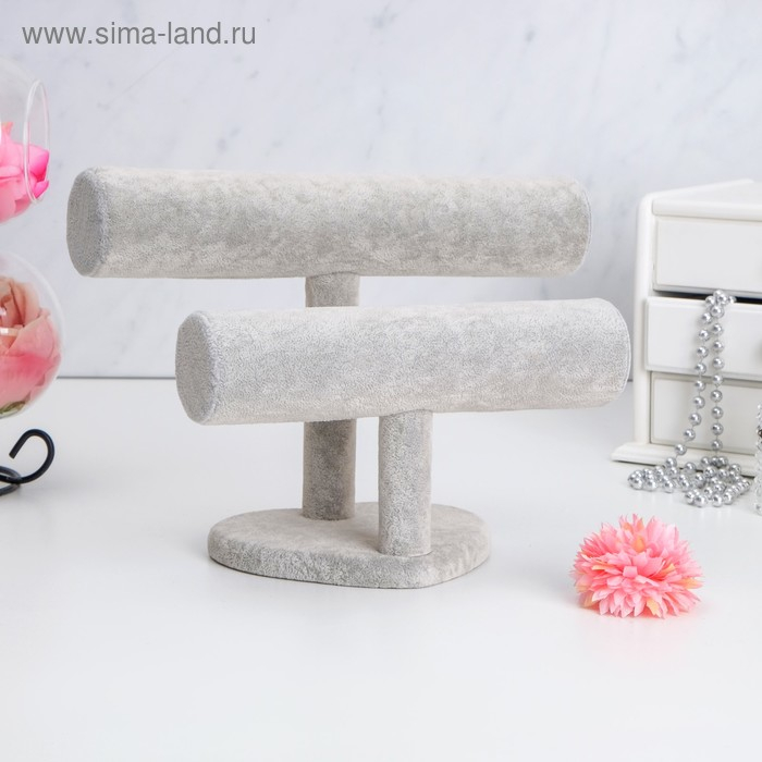 Подставка для часов, браслетов, двухуровневая, сердце, 26&times;11&times;18 см, d=5 см, цвет серый