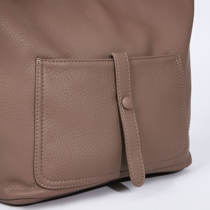 Сумка-тоут на молнии, 2 наружных кармана, цвет коричневый Сумка-тоут на молнии, 2 наружных кармана, цвет коричневый