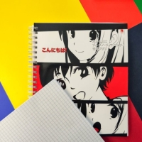 Тетрадь 96 листов в клетку на гребне MANGA ANIME, обложка мелованный картон, глянцевая ламинация, МИКС