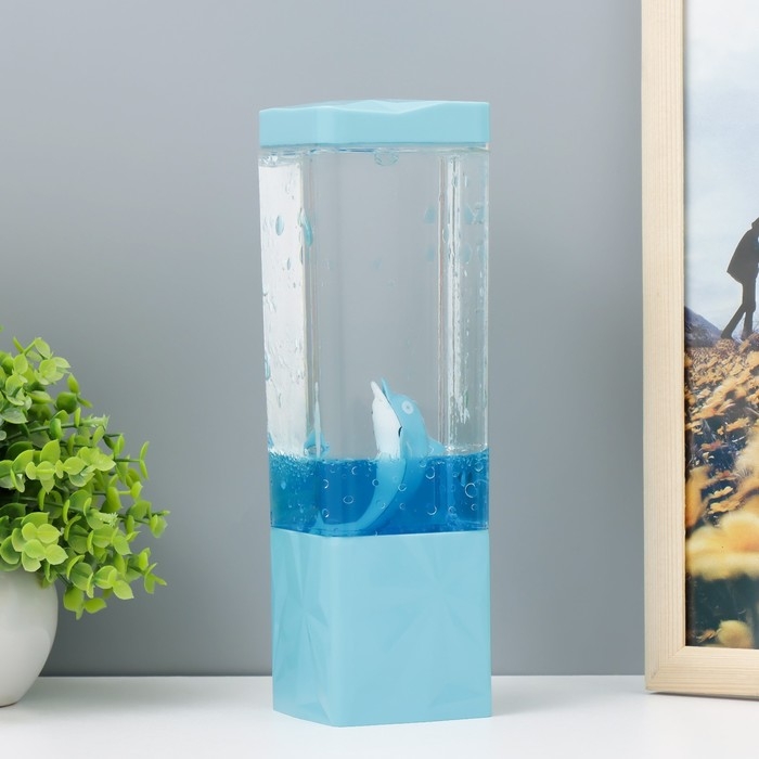 Лава-лампа  "Дельфин" LED от батареек, аквариум 3хАА USB синий 7,5х7,5х23см RISALUX