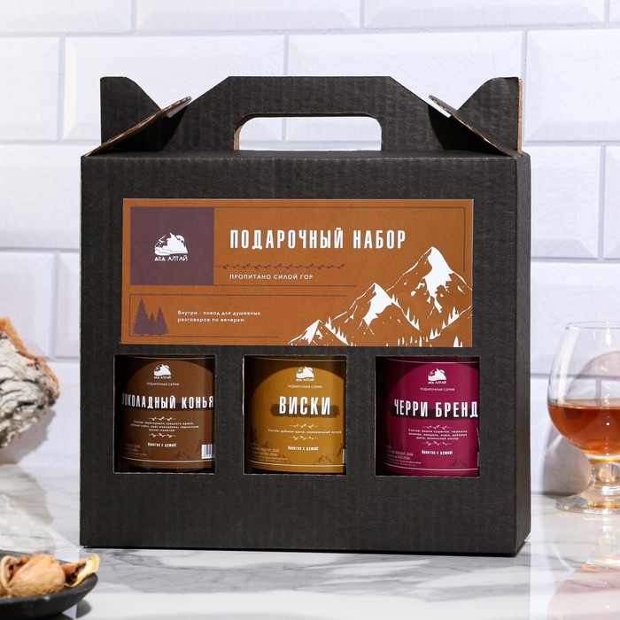 Подарочный набор бутылок по 0.5 литр Подарочный набор бутылок по 0.5 литр"КОНЬЯЧНАЯ СЕРИЯ №1" (Шоколад коньяк, виски, черри бренди) 95191