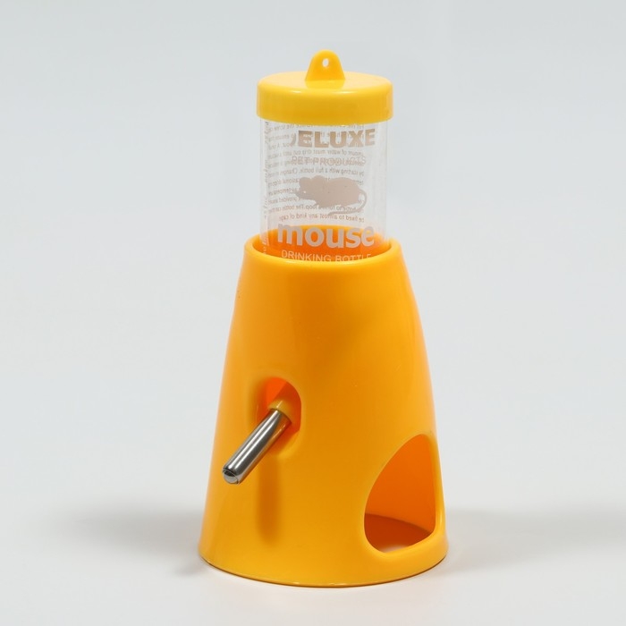 Поилка 80 мл с основанием-домиком для мелких грызунов, 8 х 8 х 16,5 см, жёлтая