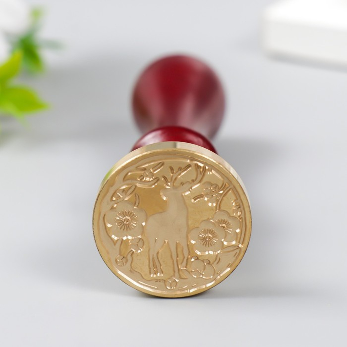 Печать для сургуча с деревянной ручкой Печать для сургуча с деревянной ручкой "Олень в цветущем лесу" 9х2,5х2,5 см