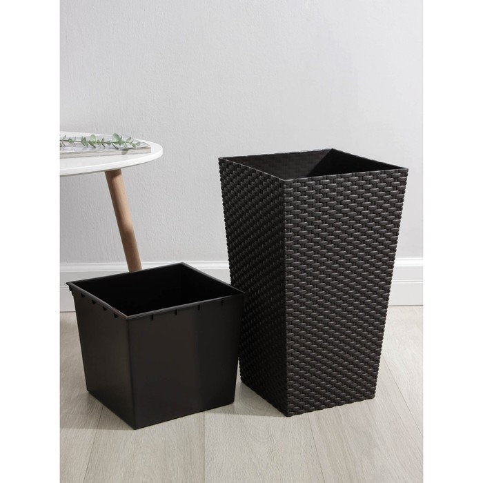 Кашпо для цветов со вставкой &laquo;Ротанг&raquo;, 21 л (11,2 л), цвет коричневый