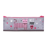 Пенал мягкий, 1 отделение 75 х 195 мм, плоский, Hatber "Усатый-полосатый" чёрный/розовый NPk_64199