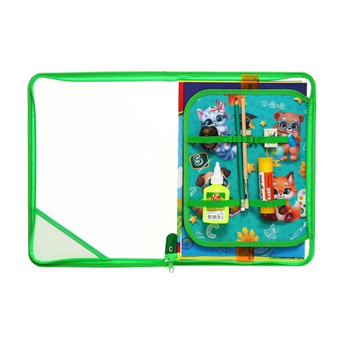 Папка для труда А4, 325 х 230 х 25 мм, молния вокруг, откидная планка, пластиковая, ПТР-1 Папка для труда А4, 325 х 230 х 25 мм, молния вокруг, откидная планка, пластиковая, ПТР-1 "Зверята", с наполнением 10 предметов