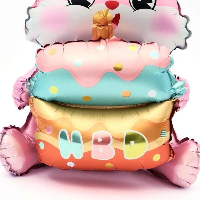 Шар фольгированный 37" &laquo;Зайка с тортом&raquo;, цвет розовый