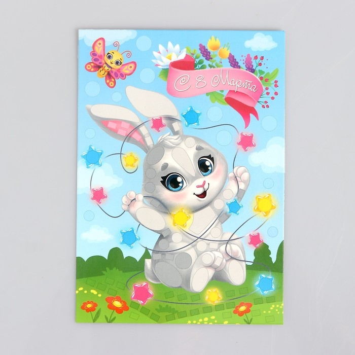 Аппликация стикерами на 8 марта форменная &laquo;Зайка&raquo;, набор для творчества