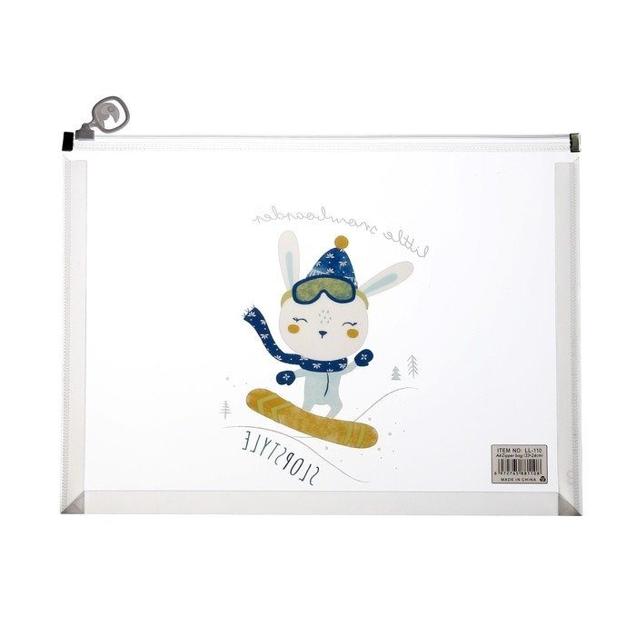 Папка-конверт на молнии формат А4, 180мкр, с рисунком "Звери", МИКС