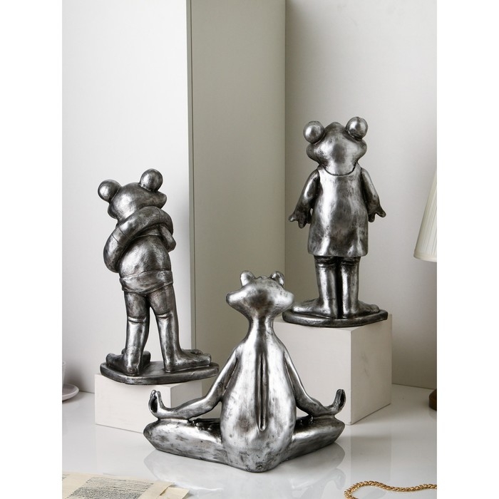 Набор фигур &laquo;Лягушки&raquo;, полистоун, 38 см, цвет серебро