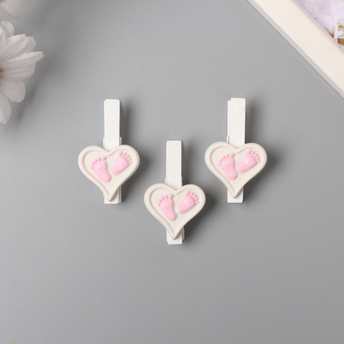 Декор для творчества дерево Декор для творчества дерево "Прищепка. Сердце с ножками" розовый набор 3 шт 1,7х3х5 см