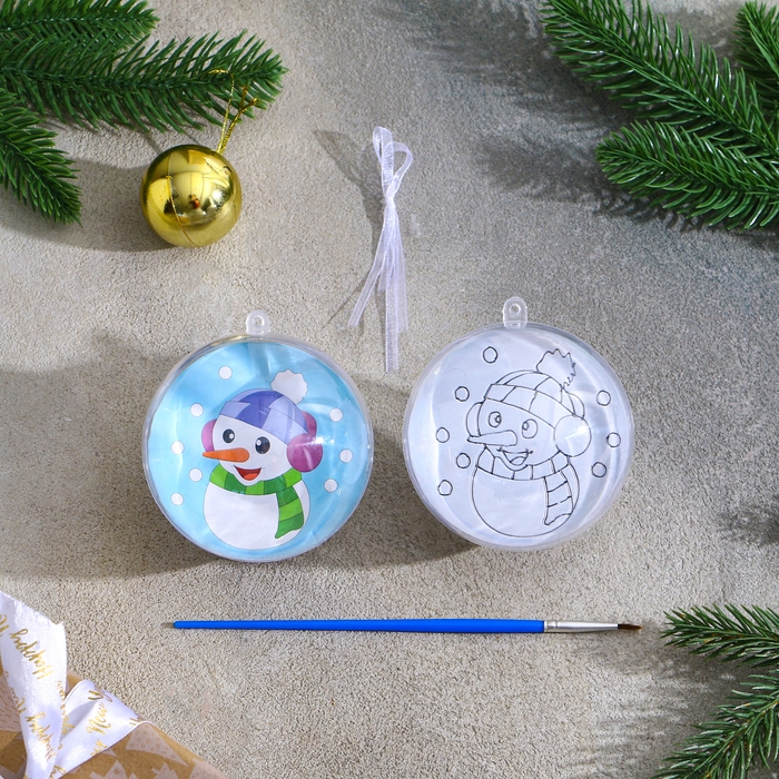 Ёлочное украшение под раскраску «Снеговичок» размер: 8 см; 2 шт., кисть Ёлочное украшение под раскраску «Снеговичок» размер: 8 см; 2 шт., кисть