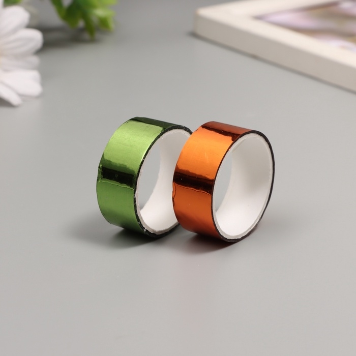 Клейкая лента декоративная пластик Клейкая лента декоративная пластик "Металлик. Зелёный, оранж" н-р 2 шт 1,5 см, дл. 3 м