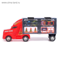 Гараж детский &laquo;Грузовик &laquo;Перевозчик&raquo;, 2 металлические машинки и дорожные знаки, МИКС