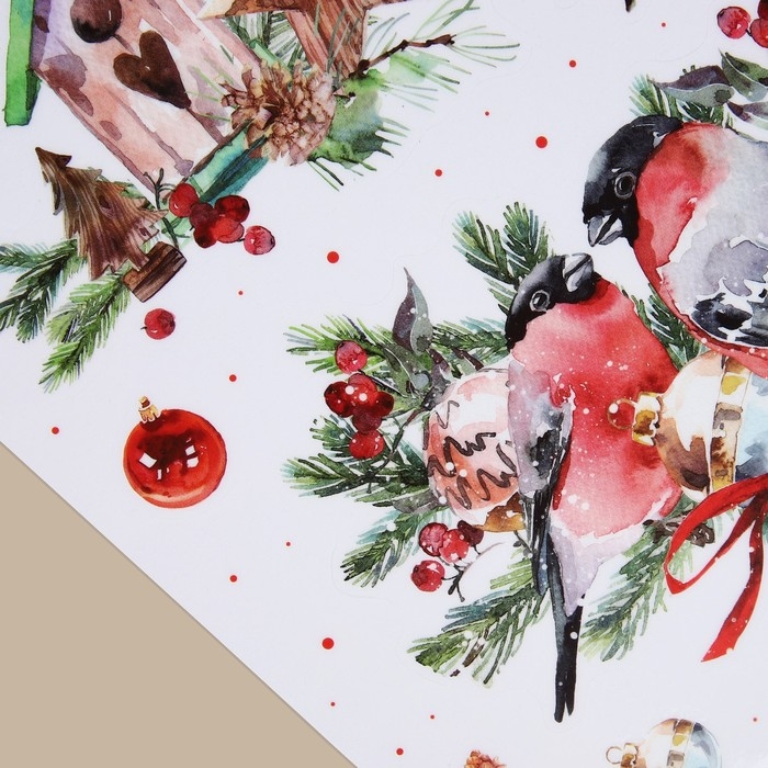 Наклейки новогодние на окна, виниловые &laquo;Снегири&raquo;, многоразовые, 20 х 34,5 см, Новый год