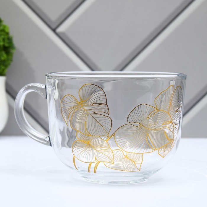Кружка стеклянная &laquo;Листья&raquo;, 400 мл