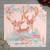 Набор новогодних салфеток Этель Pink magic, 40х40см - 4 шт, хлопок, саржа Набор новогодних салфеток Этель Pink magic, 40х40см - 4 шт, хлопок, саржа