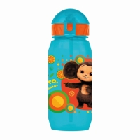 Бутылочка детская с силиконовой трубочкой &laquo;Чебурашка&raquo;, 400 мл., со шнурком, цвет и рисунок МИКС