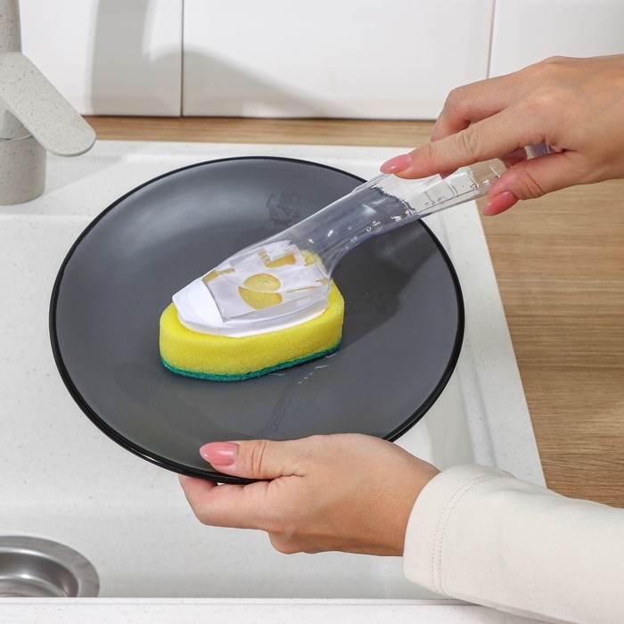 Губка для посуды Доляна, с ручкой дозатором, поролон, абразивное покрытие, 24&times;5,5&times;8 см