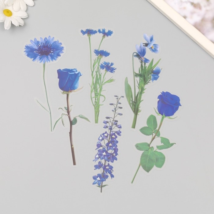 Наклейки пластик "Цветы и цитаты. Голубые" набор 12 шт 8,5х21,5х0,2 см