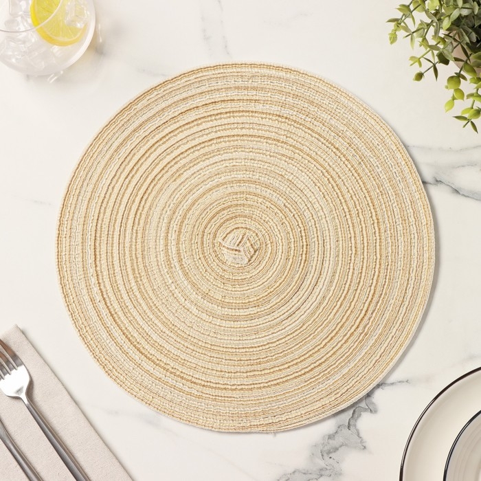 Салфетка сервировочная на стол Доляна &laquo;Дуо&raquo;, d=30 см, цвет бежевый