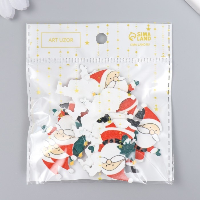 Декор для творчества дерево "Дедушка мороз с ёлкой" набор 10 шт 4,2х3,4 см