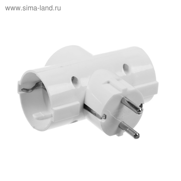 Тройник электрический, 16А, с з/к, 220 В, белый Тройник электрический, 16А, с з/к, 220 В, белый