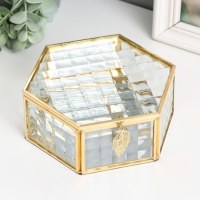 Шкатулка стекло с металлическим каркасом "Шестигранник с листом. Квадро" 17х14,8х6,5 см Шкатулка стекло с металлическим каркасом "Шестигранник с листом. Квадро" 17х14,8х6,5 см