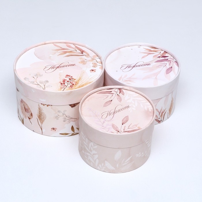 Набор шляпных коробок 3 в 1,"Нежность",16 х 10,14 х 9,13 х 8,5 см