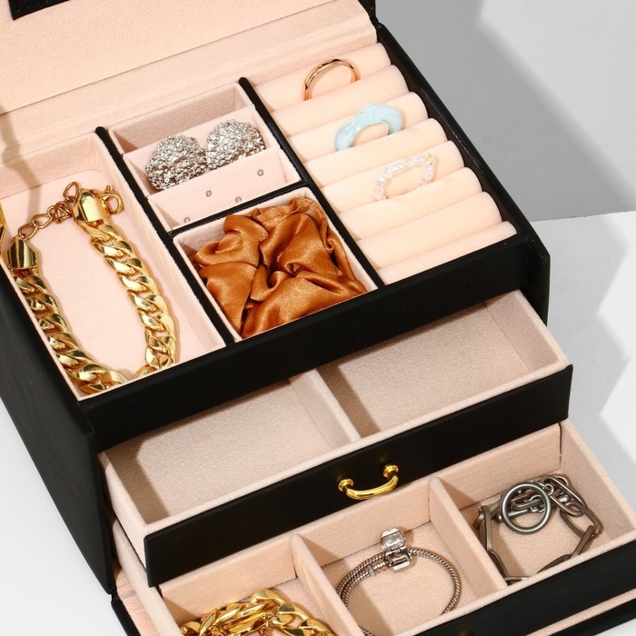 Подставка для украшений &laquo;Шкатулка&raquo; раздвижная с зеркалом, 17,5&times;14&times;13,5, цвет черный