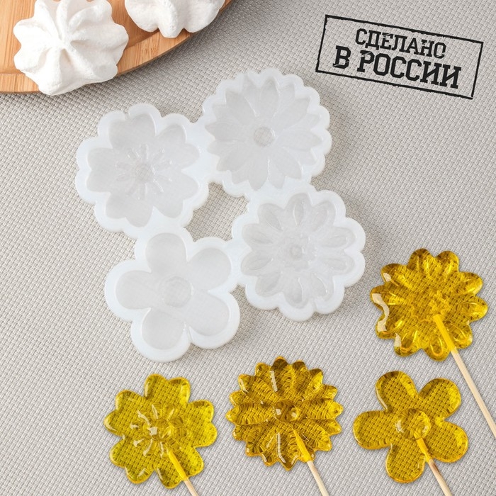 Силиконовый молд для леденцов и шоколада &laquo;Цветы&raquo;, 5 см цветок, прозрачный