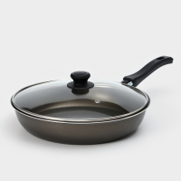 Сковорода &laquo;Классика атлас&raquo;, d=26 см, пластиковая ручка, стеклянная крышка, антипригарное покрытие, цвет чёрный