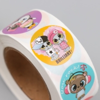 Наклейка бумага "Подбадривающие звери" d=2,5 см 500 шт в рулоне