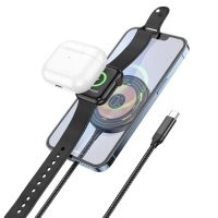 Зарядное устройство Hoco CW45, беспроводное, 3 в 1, магнитное, PD, Type-C, 2 А, чёрное Зарядное устройство Hoco CW45, беспроводное, 3 в 1, магнитное, PD, Type-C, 2 А, чёрное