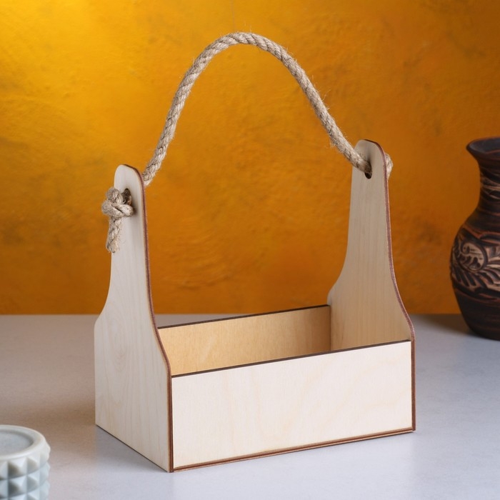 Кашпо деревянное 20&times;12.5&times;20 см Стелла Моно, ручка верёвка, натуральный Дарим Красиво