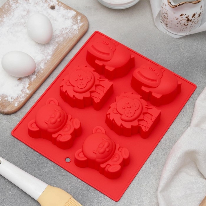 Форма для выпечки Доляна &laquo;Животные&raquo;, силикон, 24&times;20 см, 6 ячеек (6,5&times;4,5 см), цвет МИКС