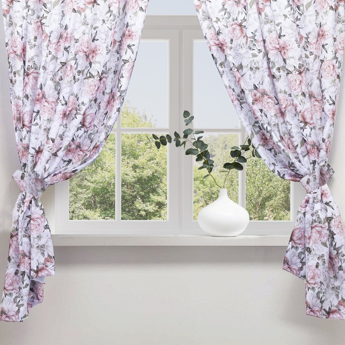 Комплект штор для кухни с подхватами Этель &laquo;Пионы&raquo; 145х180см-2 шт., 100% п/э