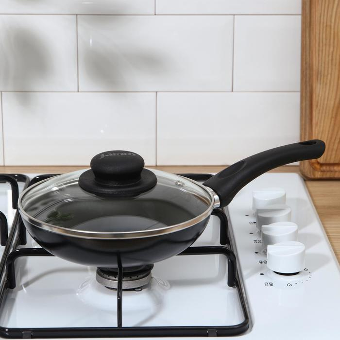 Сковорода Lite, d=18 см, пластиковая ручка, стеклянная крышка, антипригарное покрытие, цвет чёрный Сковорода Lite, d=18 см, пластиковая ручка, стеклянная крышка, антипригарное покрытие, цвет чёрный