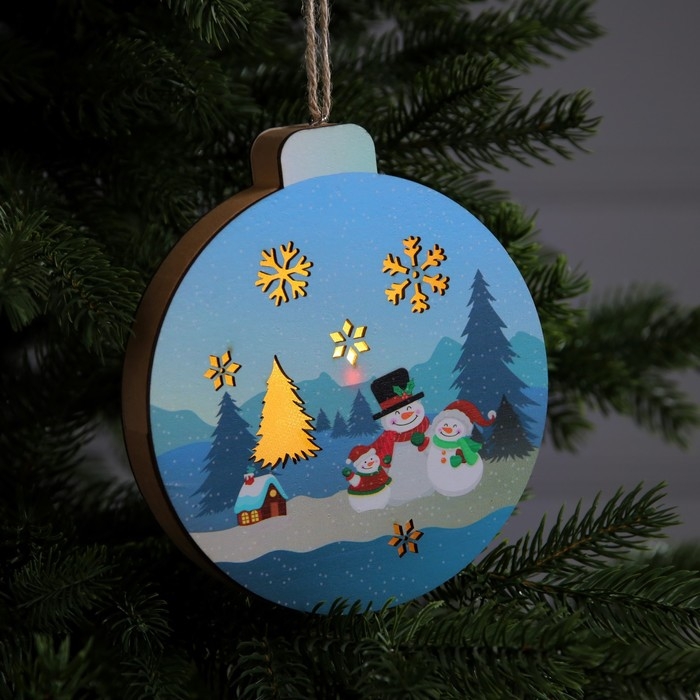 Ёлочная игрушка &laquo;Семья снеговиков&raquo;, от батареек, свечение тёплое белое