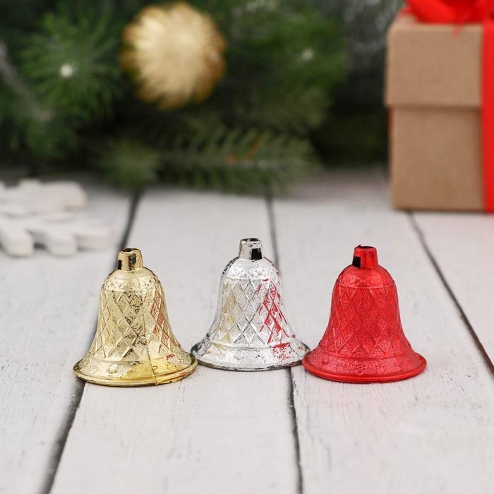 Украшение ёлочное "Колокольчик в сеточку" (набор 12 шт) 3х2,5 см, микс