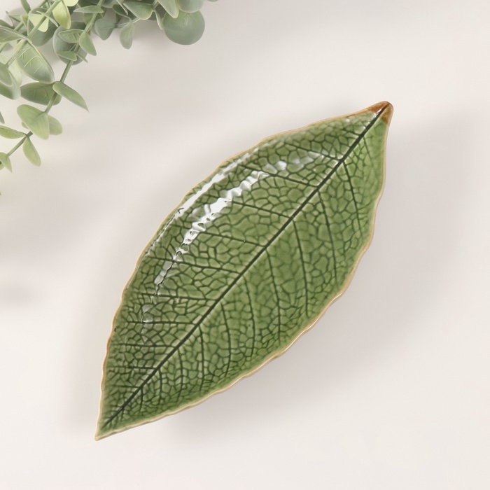 Сувенир керамика подставка Сувенир керамика подставка "Лесной листочек" зеленый 20,5х8,5х2 см