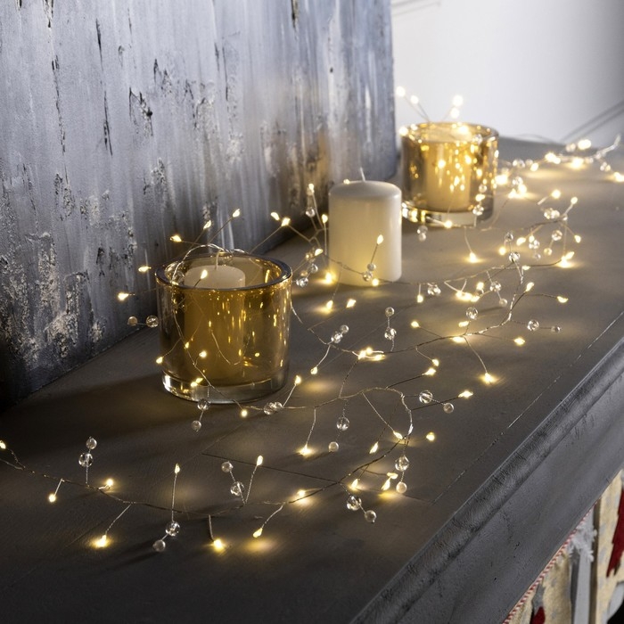 Гирлянда «Мишура» 2 м роса с насадками «Шарики», IP20, серебристая нить, 100 LED, свечение тёплое белое, ААх3 Гирлянда «Мишура» 2 м роса с насадками «Шарики», IP20, серебристая нить, 100 LED, свечение тёплое белое, ААх3