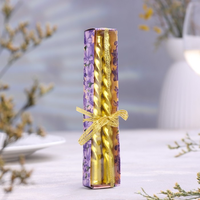 Набор свечей витых, 1.5х15 см, 2 штуки, золотой металлик