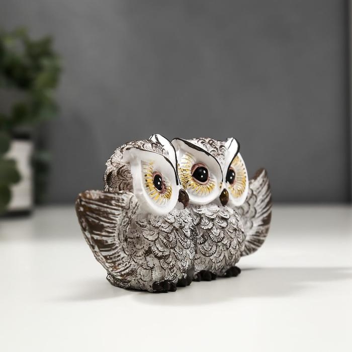 Сувенир полистоун "Совушки - объятия, с золотыми глазами" 6,5х13х3,5 см