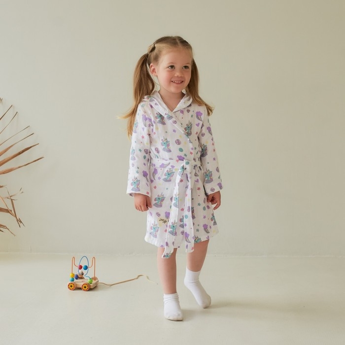 Халат детский муслиновый LoveLife &laquo;Единороги&raquo; (3 года, рост 98-104 см) 100% хлопок, 235 гр/м2