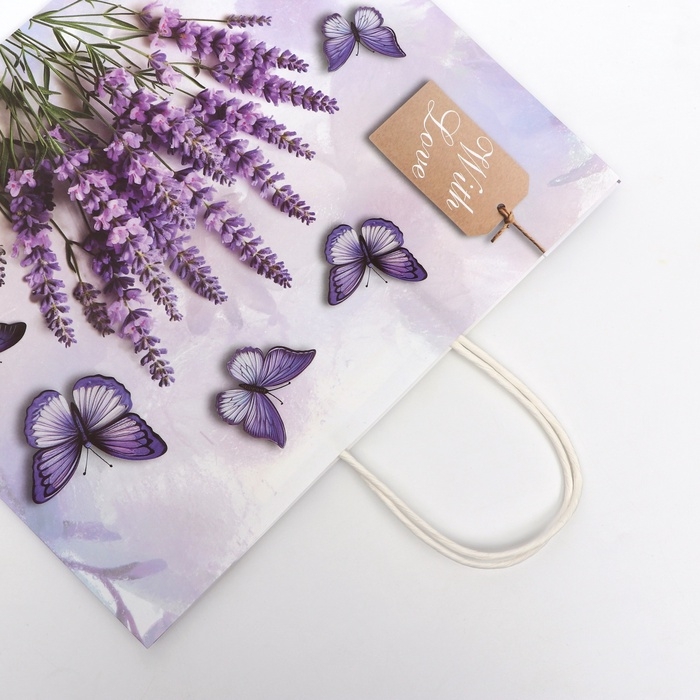 Пакет подарочный крафтовый "Бабочки" 31,5 х 25 х 11,5 см, 120 г/м&sup2;