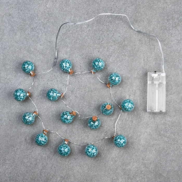 Гирлянда &laquo;Нить&raquo; 1.6 м с насадками &laquo;Бирюзовые шарики&raquo;, IP20, серебристая нить, 15 LED, батарейки ААх2 (нет в комплекте), свечение белое
