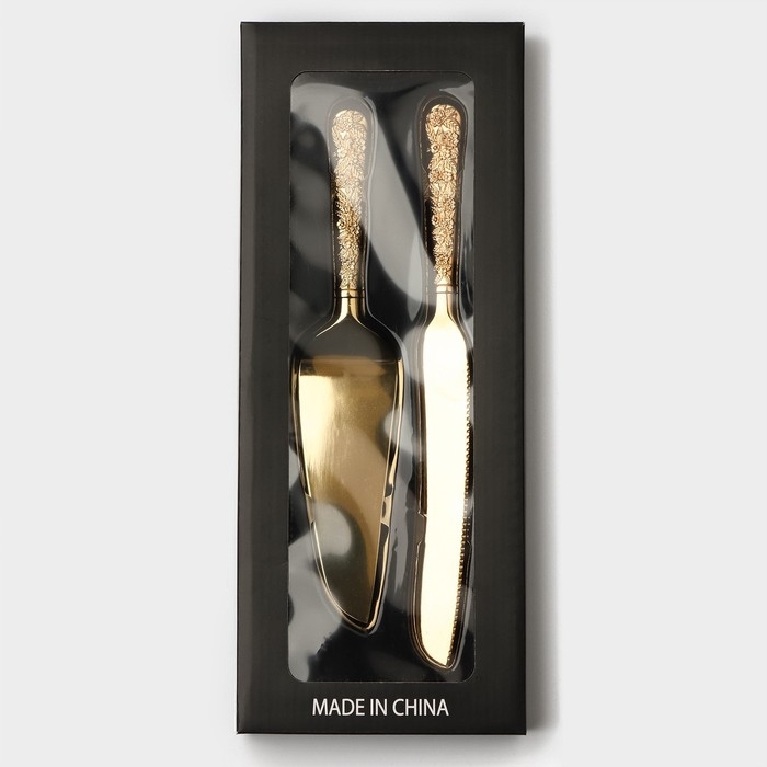 Набор для торта Goldy, 2 предмета: нож длина 27 см, лопатка длина 25 см, цвет золотой Набор для торта Goldy, 2 предмета: нож длина 27 см, лопатка длина 25 см, цвет золотой